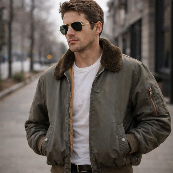 Sears Other - Vintage SEARS Work Leisure Men's Bomber Jacket Faux Fur Collar Aviator 70s Japan